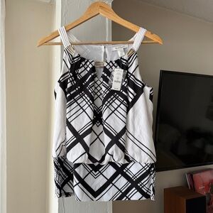 White House Black Market Black and White Plaid Blouse